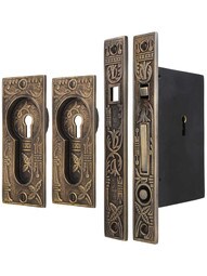 Broken Leaf Bit-Key Single Pocket Door Mortise-Lock Set in Antique-by-Hand