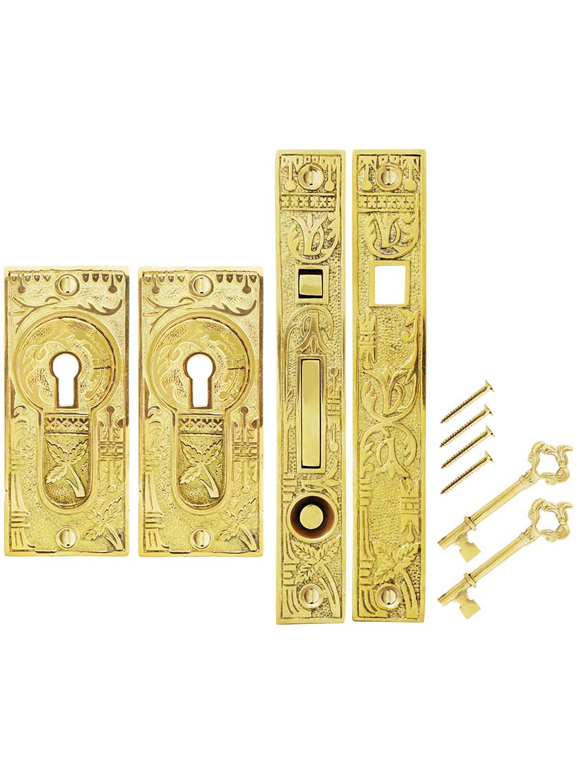 Broken Leaf BitKey Single Pocket Door MortiseLock Set in Unlacquered