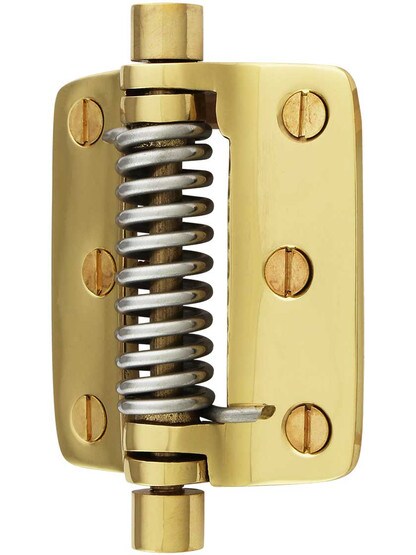 Alternate View of Plain Solid Brass Screen Door Hinge With Button Tips.