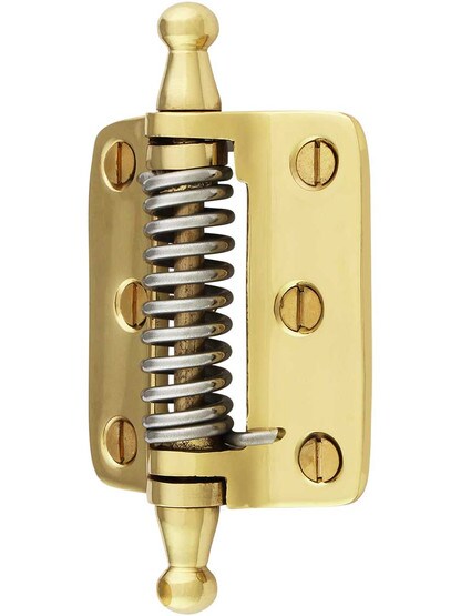Alternate View of Plain Brass Screen Door Hinge With Cone and Ball Finials.