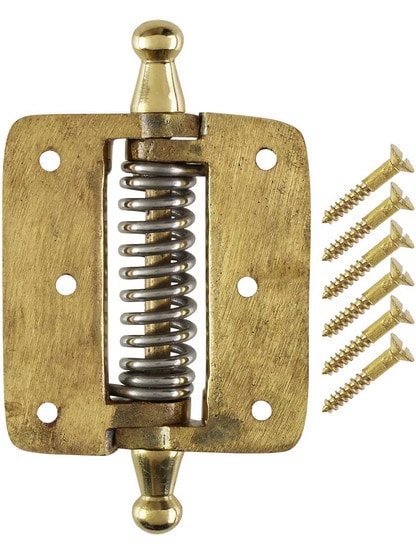 Alternate View 3 of Plain Brass Screen Door Hinge With Cone and Ball Finials.