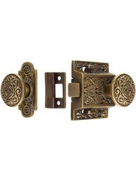 Decorative Cast Brass Screen Door Latch Set In Antique-By-Hand