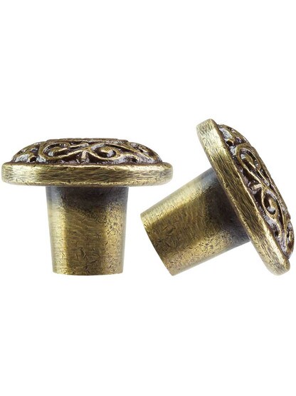 Alternate View of Decorative Cast Brass Screen Door Latch Set In Antique-By-Hand