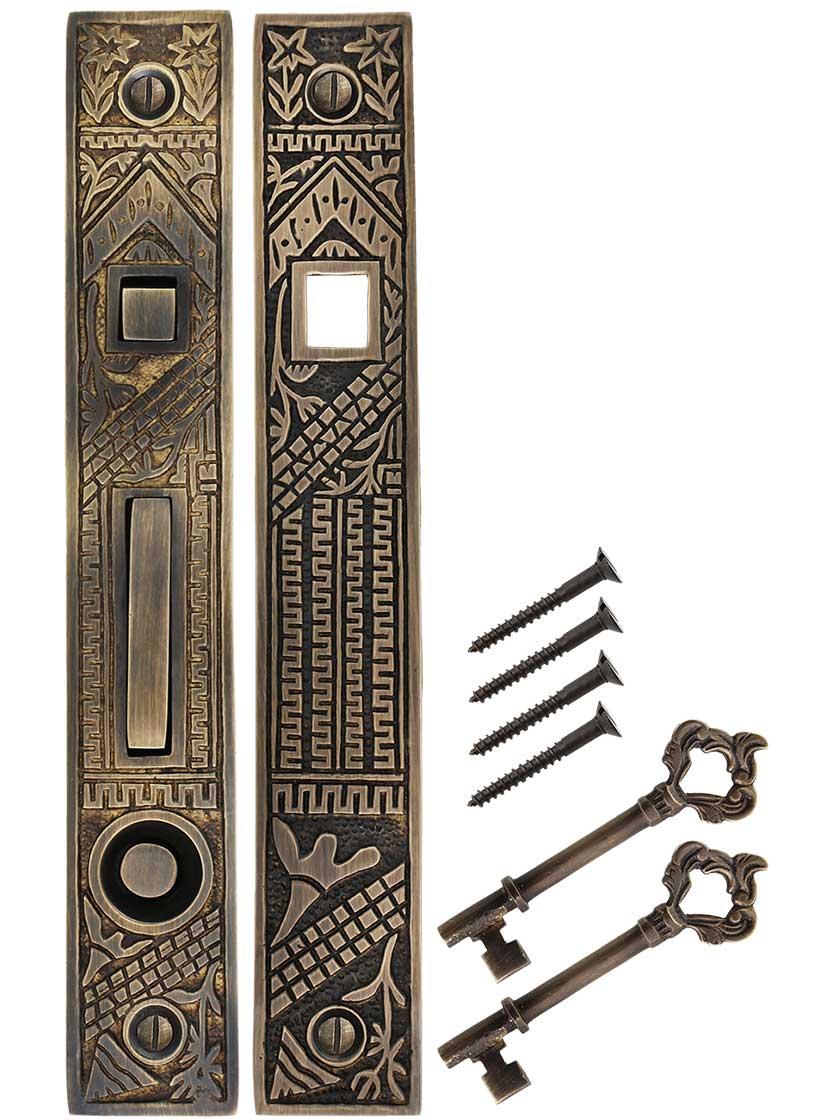 Alternate View of Oriental Bit-Key Single Pocket-Door Mortise Lock Antique-by-Hand .