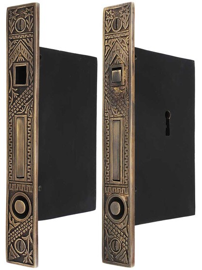 Oriental Bit-Key Double Pocket-Door Mortise Lock Antique-by-Hand .