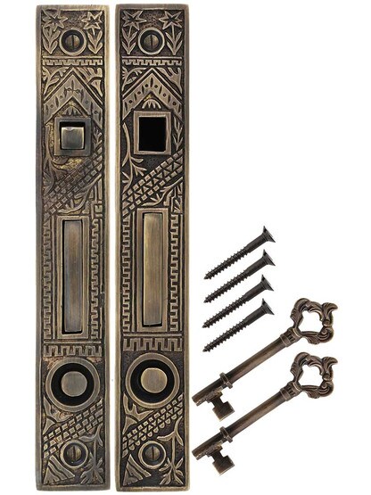 Alternate View of Oriental Bit-Key Double Pocket-Door Mortise Lock Antique-by-Hand .