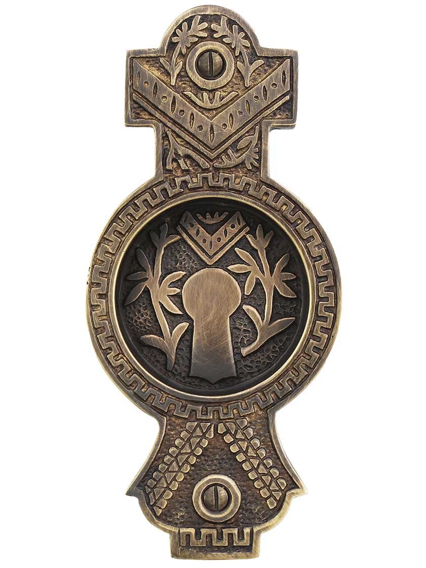 Alternate View of Oriental Pocket Door Pull without Keyhole in Antique-By-Hand.