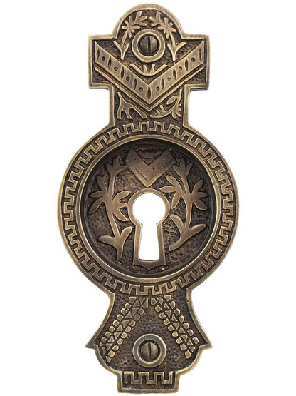 Alternate View of Oriental Pocket Door Pull with Keyhole in Antique-By-Hand.