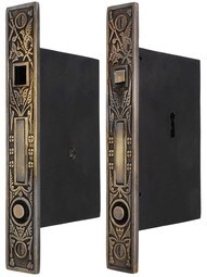 Hummingbird Bit-Key Double Pocket-Door Mortise Lock in Antique-by-Hand