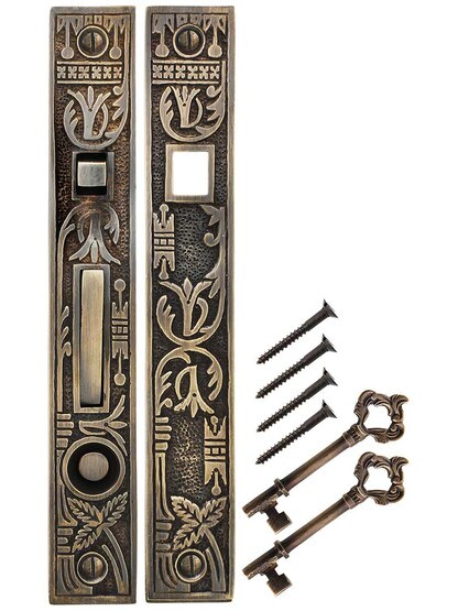 Alternate View of Broken Leaf Bit-Key Single Pocket-Door Mortise Lock in Antique-by-Hand.