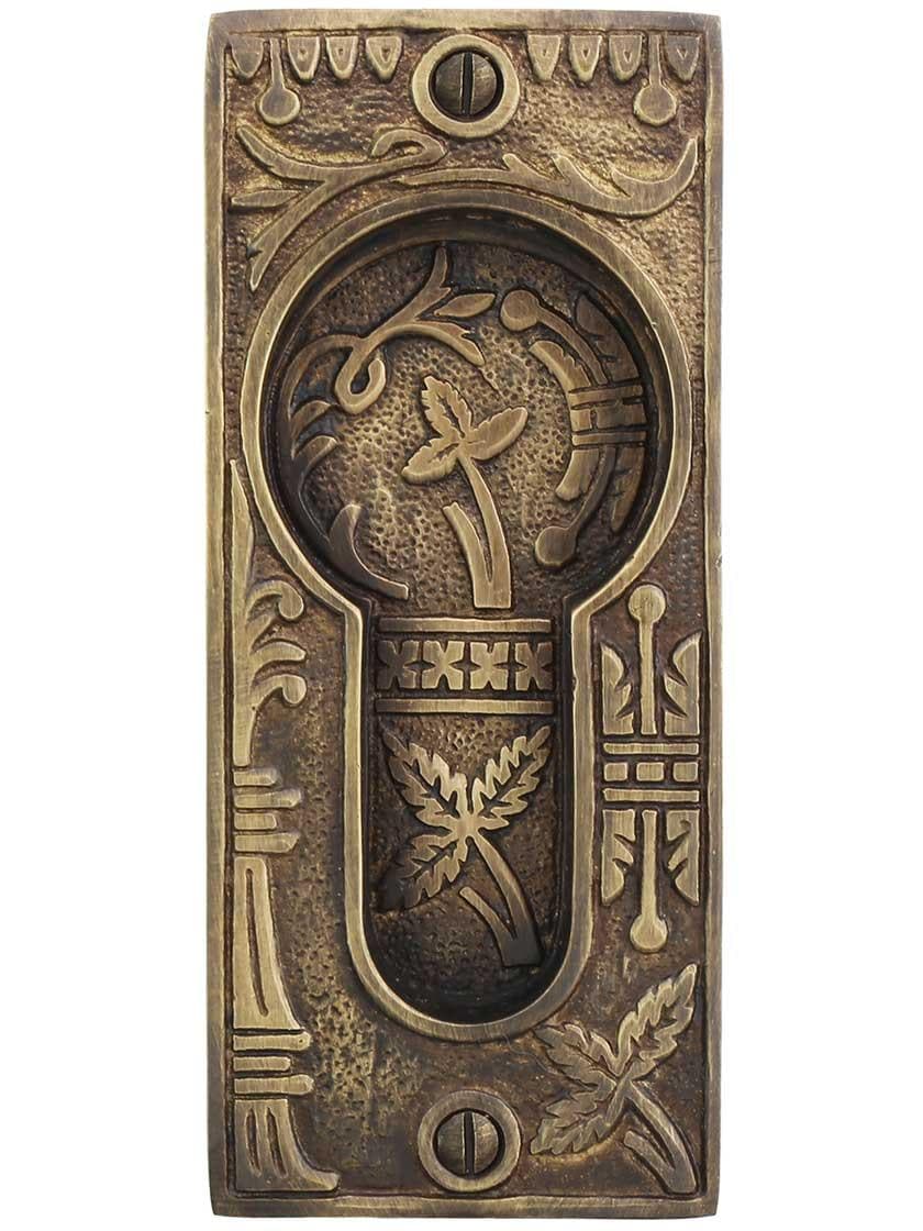 Alternate View of Broken Leaf Pocket-Door Pull without Keyhole in Antique-by-Hand.