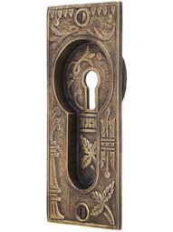 Broken Leaf Pocket-Door Pull with Keyhole in Antique-by-Hand