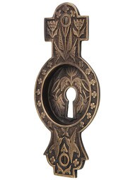 Hummingbird Pocket-Door Pull with Keyhole in Antique-by-Hand