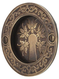 Bee Design Pocket-Door Pull without Keyhole in Antique-by-Hand.