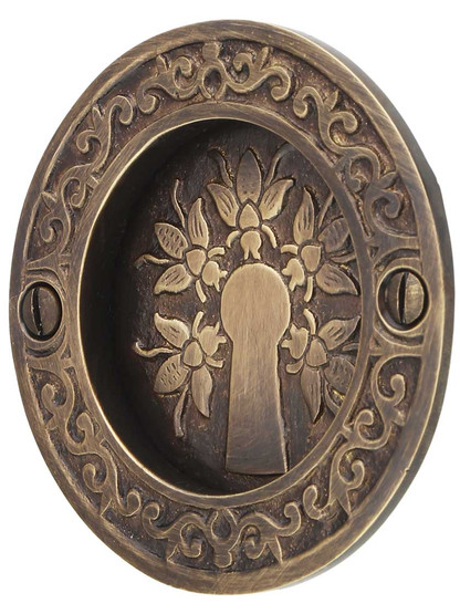 Bee Design Pocket-Door Pull without Keyhole in Antique-by-Hand.