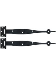 Pair of 9 inch Smooth Iron Flush Mount Spear Strap Hinges.