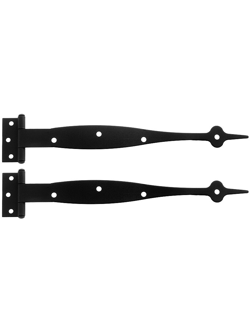 Pair of 9 inch Smooth Iron 3/8 inch Offset Spear Strap Hinges.