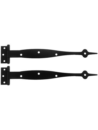 Pair of 9 inch Smooth Iron 3/8 inch Offset Spear Strap Hinges.