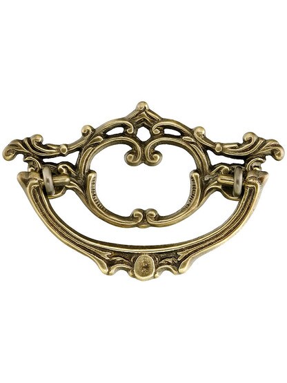 Late Victorian-Style Brass Bail Pull with Antique-By-Hand Finish - 3 inch Center-to-Center.