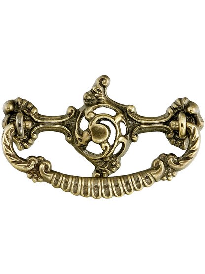 Rococo-Style Brass Bail Pull in Antique-by-Hand - 3 inch Center-on-Center .