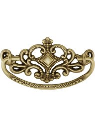 Victorian-Style Crown Brass Bail Pull in Antique-by-Hand - 3" Center-to-Center