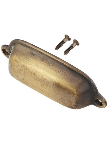Alternate View 2 of 3 3/4 inch Classic Cast Brass Cup Pull In Antique-By-Hand