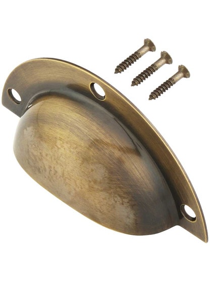 Alternate View 2 of 3 3/4 inch Stamped Brass Half Moon Cup Pull In Antique-By-Hand