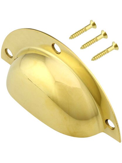 Alternate View 2 of 3 3/4 inch Stamped Brass Half Moon Cup Pull With Choice of Finish
