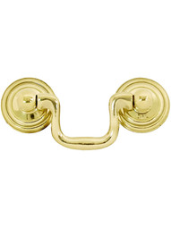 Swan-Neck Brass Bail Pull with Ringed Round Rosettes - 2" Center-to-Center