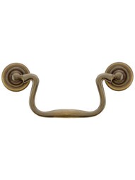 Swan-Neck Brass Bail Pull in Antique-By-Hand - 4-Inch Center-to-Center.