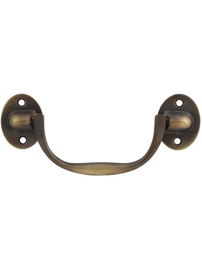 Classic Brass Bail Pull in Antique-by-Hand - 4 1/2 inch Center-to-Center.