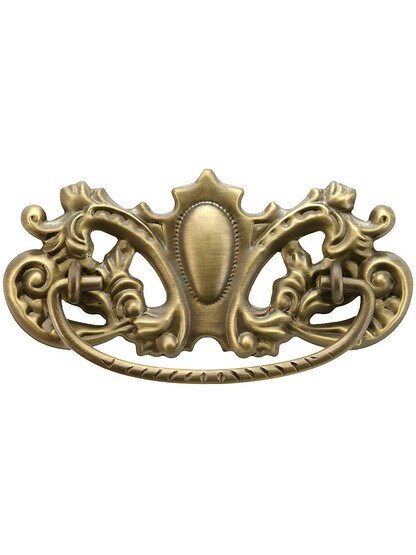 Late Victorian-Style Brass Bail Pull in Antique-by-Hand - 3 inch Center-to-Center.