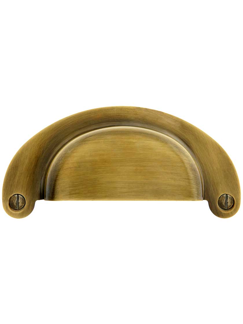 3 1/2-Inch Stamped Brass Cup Drawer Pull In Antique-By-Hand - 3-Inch Center-to-Center