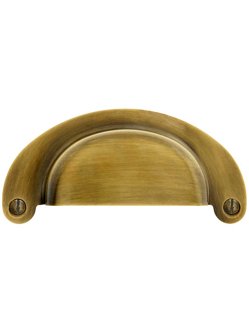 3 1/2-Inch Stamped Brass Cup Drawer Pull In Antique-By-Hand - 3-Inch  Center-to-Center