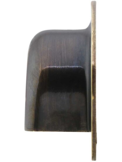 Alternate View of 3 1/2-Inch Stamped Brass Cup Drawer Pull In Antique-By-Hand - 3-Inch Center-to-Center.