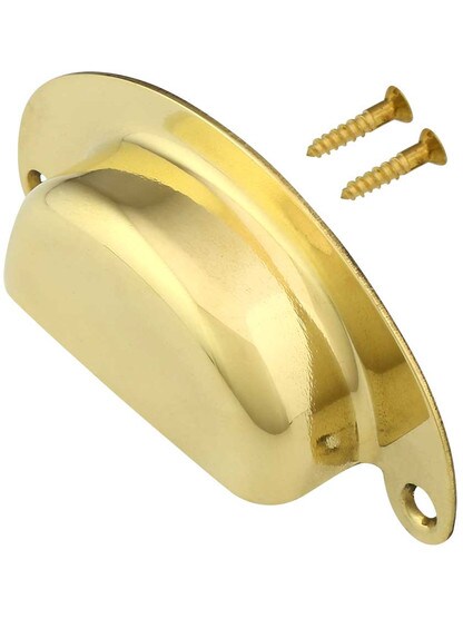 Alternate View 2 of 3 1/2-Inch Stamped Brass Cup Drawer Pull - 3-Inch Center-to-Center.
