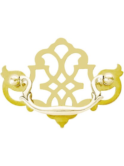 Chippendale Pierced Brass Bail Pull in Unlacquered Brass - 3 inch Center-to-Center.