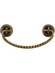Notched Brass Bail Pull with Eyelet Posts in Antique-by-Hand - 3" Center-to-Center