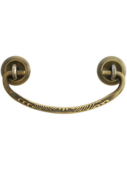 Decorative Wrought Brass Bail Pull in Antique-By-Hand - 3 inch Center-to-Center.
