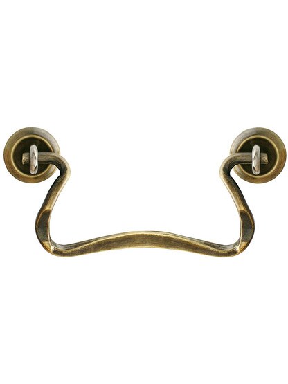 Swan-Neck Wrought Brass Bail Pull in Antique-By-Hand - 3 inch Center-to-Center.