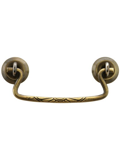 Swan-Neck Sunburst Brass Bail Pull in Antique-By-Hand - 3 inch Center-to-Center.