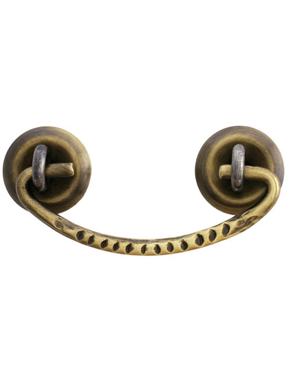 Notched Brass Bail Pull with Eyelet Posts in Antique-by-Hand - 2 inch Center-to-Center.