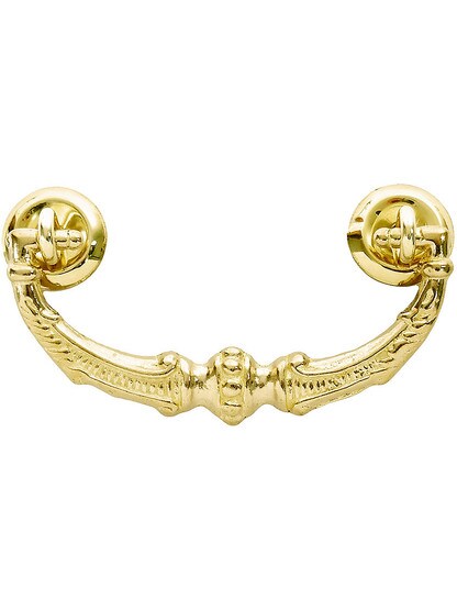 Decorative Brass Bail Pull with Round Rosettes - 3 inch Center-to-Center.