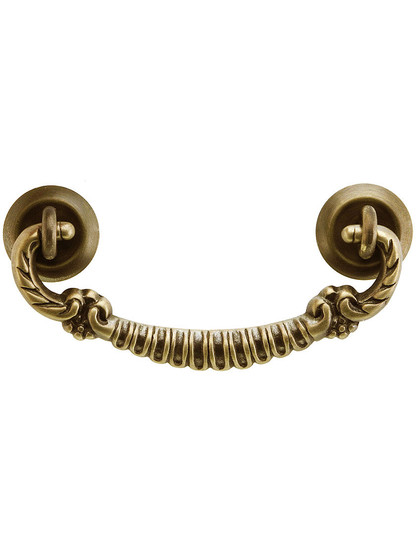 Decorative Cast Brass Bail Pull in Antique-by-Hand - 3 inch Center-to-Center.
