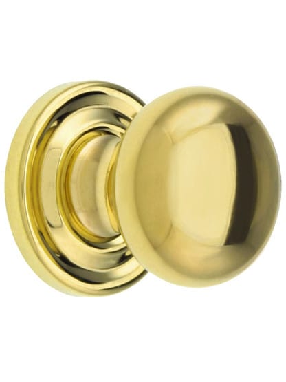 Medium Size Brass Cabinet Knob With Rosette - 1 inch Diameter