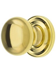 Medium Size Brass Cabinet Knob With Rosette - 1 inch Diameter