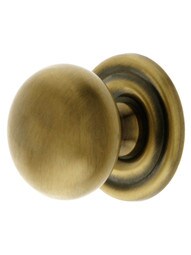 Round Brass Cabinet Knob With Rosette in Antique-By-Hand - 1 1/4" Diameter