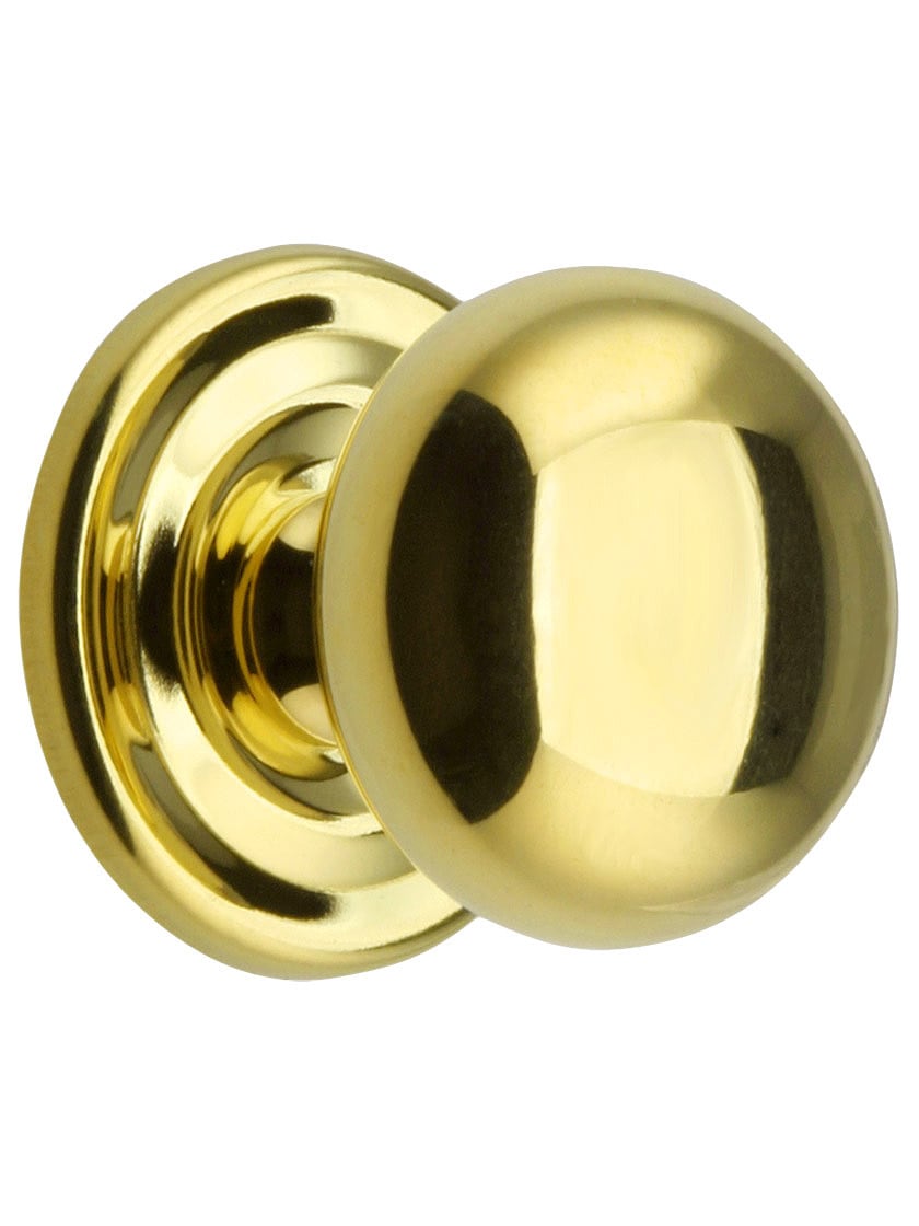 Round Brass Cabinet Knob With Rosette - 1 1/4