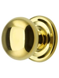 Round Brass Cabinet Knob With Rosette - 1 1/4 inch Diameter