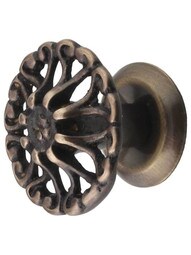 Cast-Brass Ornate Cabinet Knob in Antique-By-Hand - 1 1/4" Diameter